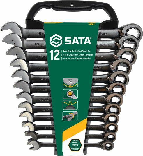 Набор комбинированных ключей SATA 8–19 мм, 12 шт, с трещоткой и переключателем направления