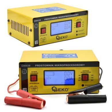 Мікропроцесорний зарядний пристрій з РК-дисплеєм 6/12/24 В Geko G80038