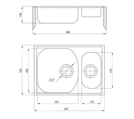 Кухонна мийка Deante Xylo ZEX 0503 сталь - вбудовується в стільницю