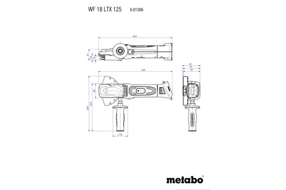 Акумуляторна кутова шліфувальна машина Metabo WF 18 LTX 125 Quick, MetaLoc, без акб і з/п