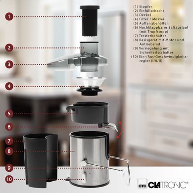 Автоматическая соковыжималка нержавеющая сталь/черный Clatronic AE 3666