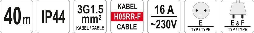 Yato Удлинитель барабанный 40 м 3 x 1,5мм2 ip44 81054
