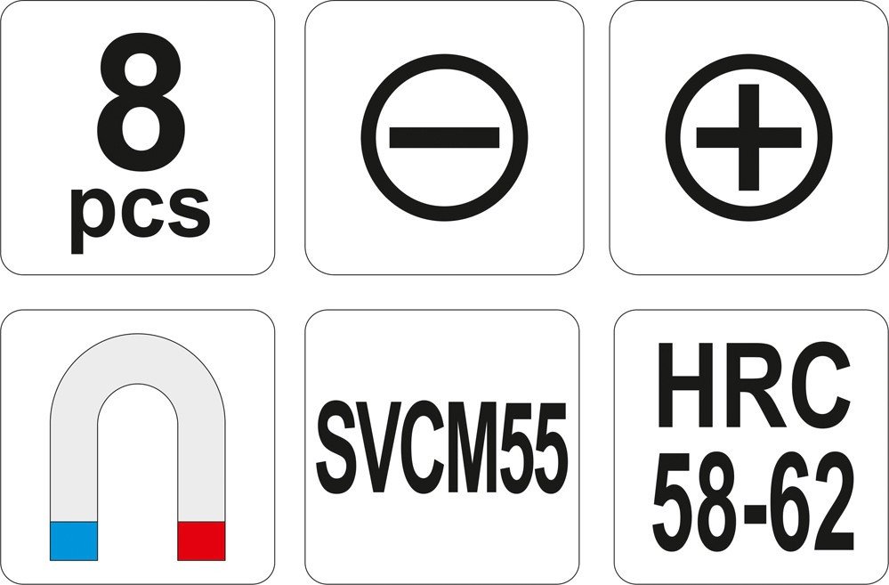 Набор отвёрток YATO 8 шт. плоские и крестовые SVCM55 YT-2670