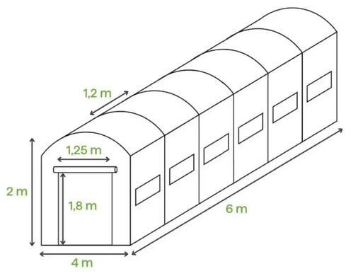 Теплиця садова, парник Focus Garden 4x6x2 м (подвійні двері) зелена
