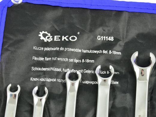 Ключи полуоткрытые для тормозных магистралей 8-18 мм 6 шт Geko G11148