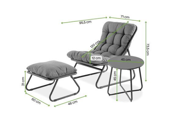 Набір садових меблів VISTA RELAX PLUS крісло пуф столик Grey Beige Bj&oslash;rkka