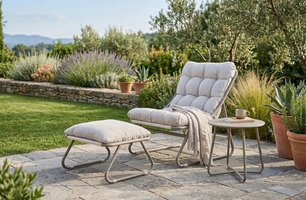 Набір садових меблів VISTA RELAX PLUS крісло пуф столик Grey Beige Bj&oslash;rkka