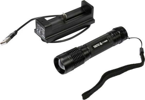 Фонарь светодиодный (XPG3 CREE) Yato, аккумуля. Li-Ion - 2.2 A, Р= 6 Вт, Ф= 500 lm. &Oslash;= 28 мм x 120 мм