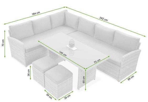 Садові меблі для тераси з техноротанга Salo White Grey