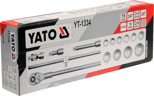 Набір великих головок у кейсі для вантажівок 3/4″ до 60мм Yato YT-1334