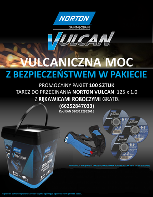 NORTON набір дисків VULCAN 125MM X 1MM METAL/INOX 100шт. ВЕДРО + РУЧАТКИ