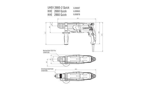 METABO ПЕРФОРАТОР 800Вт KHE 2860 QUICK 3,2Дж + ПАТРОН