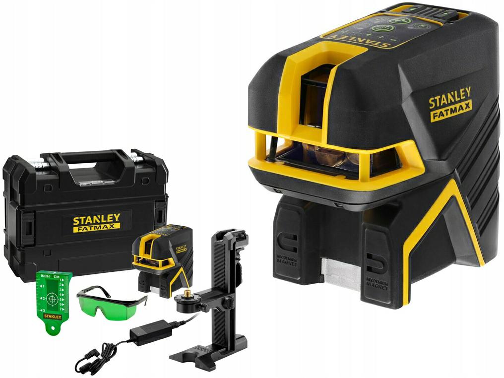 Лазерный крестовый нивелир Stanley FatMax, зелёный луч, 5 точек, Li-ion, 30 м