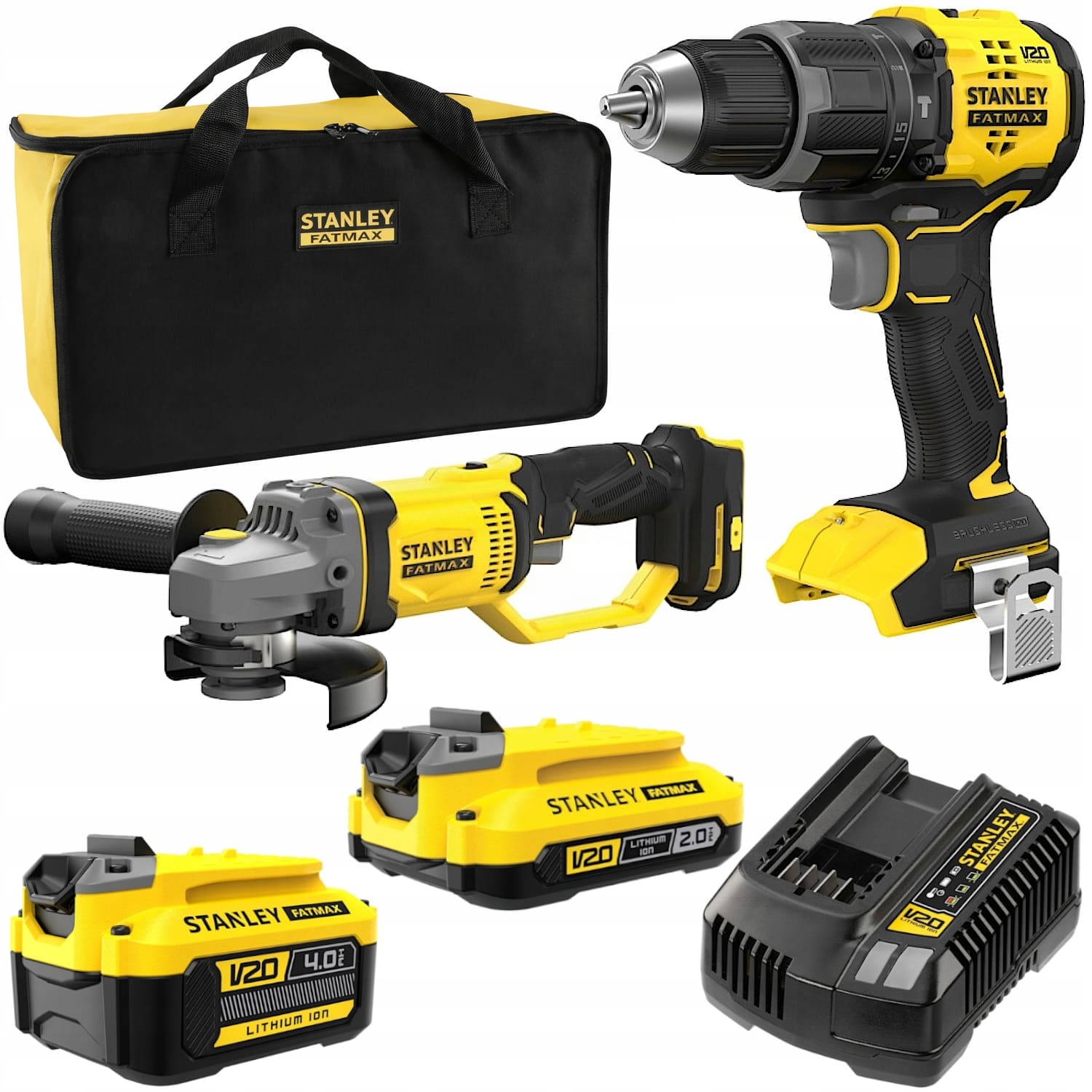 Набір STANLEY FATMAX V20 дриль + болгарка 18 В, акумулятори 2 Ач і 4 Ач