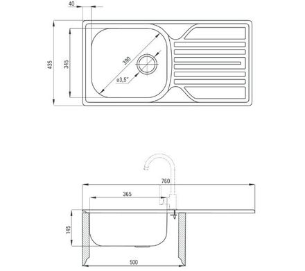 Кухонна мийка Deante LEGATO ZEL 3113 сталь - вбудовується в стільницю, крило для сушіння