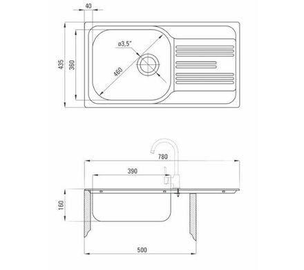 Кухонна мийка Deante Xylo ZEX 3113 сталь - вбудовується в стільницю, крило для сушіння