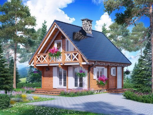 Дерев'яний котедж із мансардою та балконом GOLDAR 80 м&sup2; Nordenwood