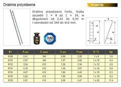 ЛЕСТНИЦА FORTE OPIERALNA 10-ГРАДУСОВ 2,41 м