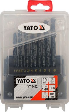 Yato Сверло для металла hss, комплект 19шт. 1-10мм 4462