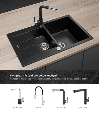 Кухонна гранітна мийка зі зливом Concept black dg205c60bc