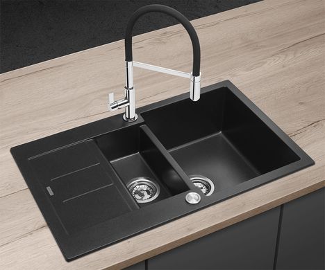 Кухонна гранітна мийка зі зливом Concept black dg205c60bc
