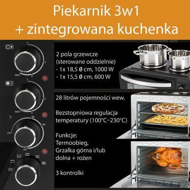 Електрична духовка із електроплитою 3в1 28 л 3100 Вт Clatronic KK 3786
