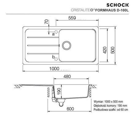Кухонна мийка Schock Formhaus D-100L хром - граніт, вбудовується в стільницю, сушарка