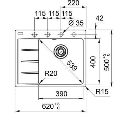 Кухонна мийка Franke Centro CNG 611-62 TL&ndash; чаша ліва &ndash; онікс