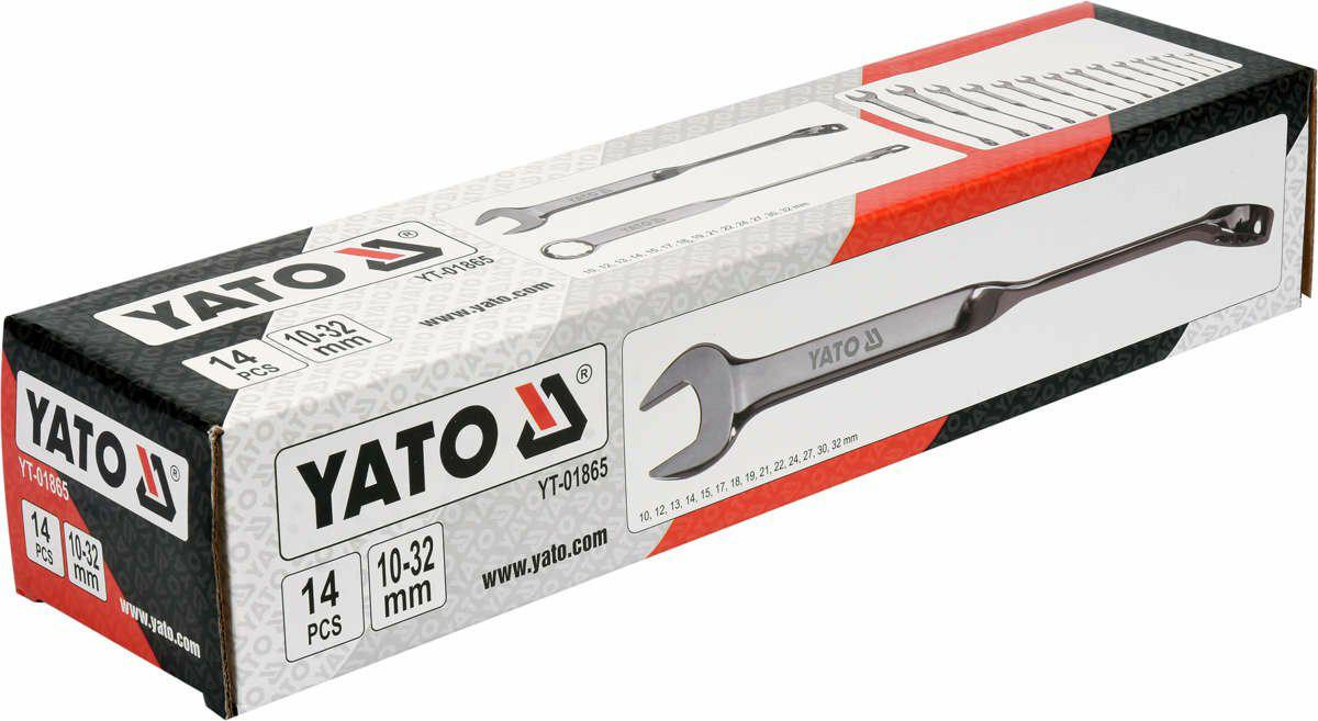 Набор рожково-накидных скрученных ключей YATO YT-01865, 10–32 мм, 14 шт, угол 15°