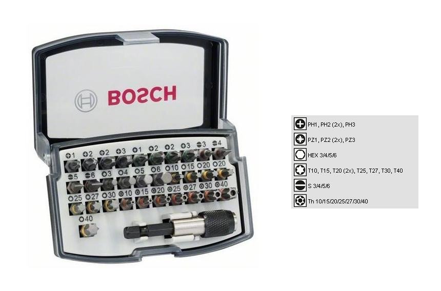 Набір біт Bosch Extra Hard 32 шт з кольоровим кодуванням, 2607017319