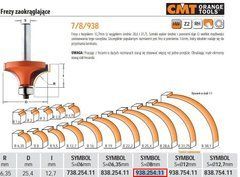 CMT Фреза HM R=6,35 D=25,4 I=12,7 S=8 закруглювальна з підшипником