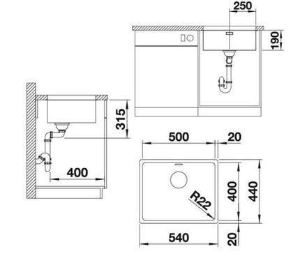 Кухонна мийка Blanco ANDANO 500-U 522967 - сталь, підвісна