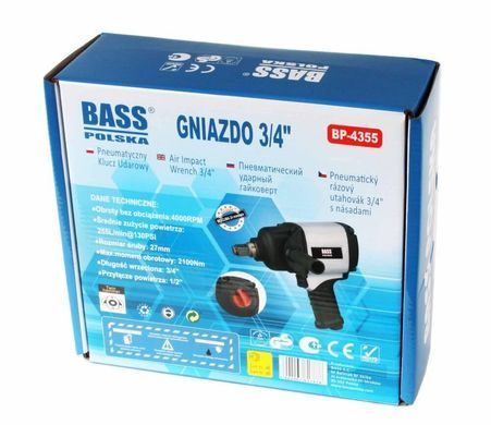Пневматичний ключ 3/4", ударний, 2100 Нм, пістолетний Bass Polska 4355