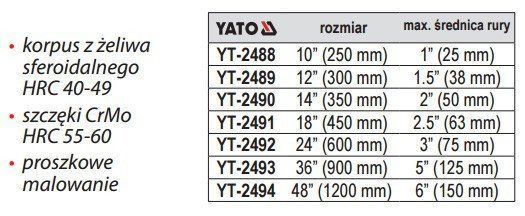 Ключ газовый трубный сантехнический 450мм Yato YT-2491