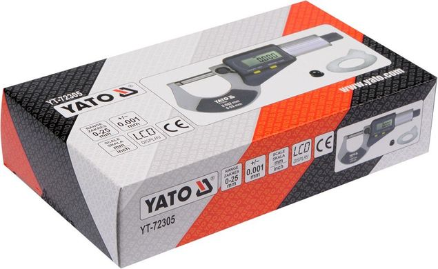Yato микрометр 0-25мм цифровой дисплей 72305