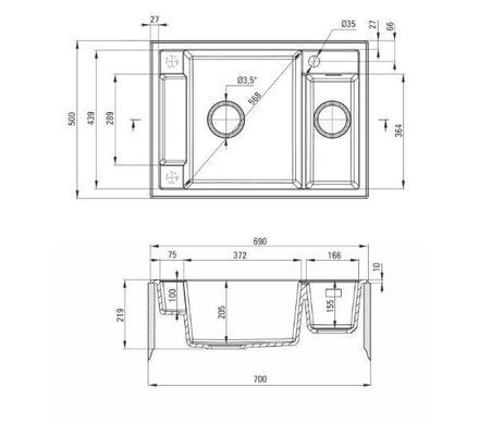 Кухонная мойка Deante Magnetic ZRM T503 антрацит - гранит, встраиваемая в столешницу