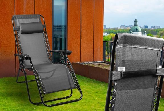 Складне крісло шезлонг із підголівником 150 кг Sunwaal Paradise ZeroGravity графит