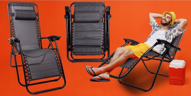 Складне крісло шезлонг із підголівником 150 кг Sunwaal Paradise ZeroGravity графит