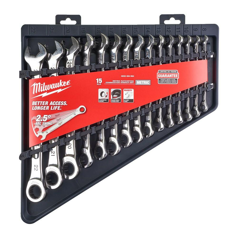 Набор комбинированных ключей Milwaukee MAXBITE 15 шт, 8–22 мм, с трещоткой