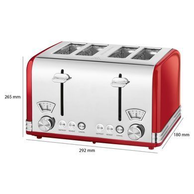 Тостер 4 скибочки вінтаж 1630 Вт ProfiCook PC-TA 1194 червоний