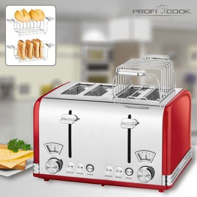 Тостер 4 скибочки вінтаж 1630 Вт ProfiCook PC-TA 1194 червоний