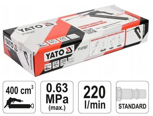 Пневматический смазщик 400 мл с непрерывным режимом работы Yato 07057