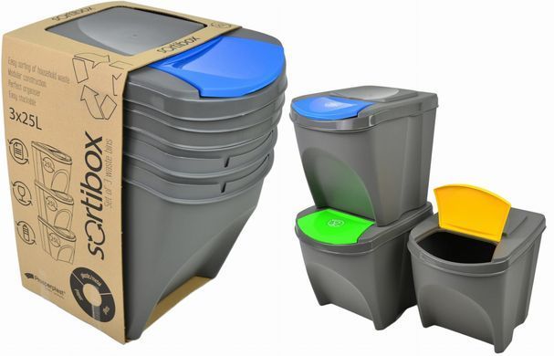 Ящик для сортировки (набор) мусора 3 шт. Sortibox 25 л