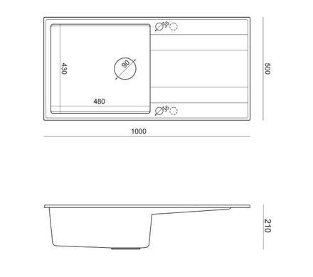 Кухонная мойка Quadron HCQE10050U7_PVDG1_P2O Evan 146 XL черный/золотой &mdash; гранит, встраиваемая в столешницу