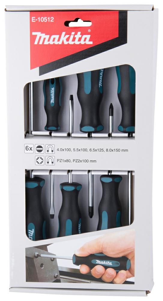 Набор отверток Makita 6 шт. SL и PZ: SL4.0, SL5.5, SL6.5, SL8, PZ1, PZ2