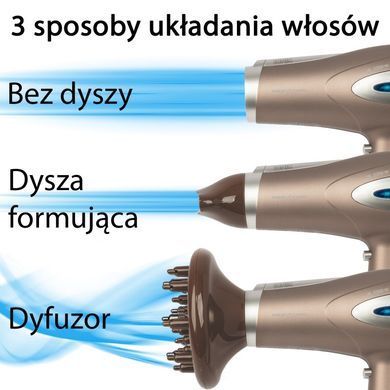 Фен для волосся з дифузором та іонізацією 2200 Вт ProfiCare PC-HTD 3113 коричневий