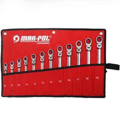 Набір комбінованих ключів із вигином 8-19мм12 ел. RATCHET Mar-Pol M58603