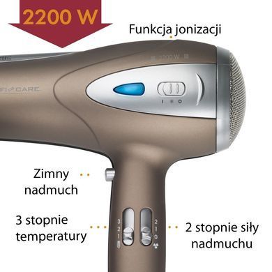 Фен для волосся з дифузором та іонізацією 2200 Вт ProfiCare PC-HTD 3113 коричневий