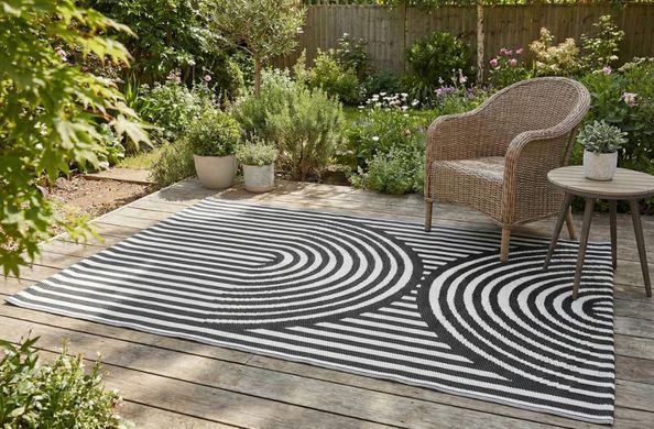 Килим для тераси поліпропіленовий&nbsp;Black 160x230 см чорно-білий MOODME
