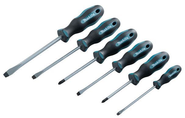 Набор отвёрток Makita 6шт. (Sl4,0 X 100 / Sl5,5 X 100 / Sl6,5 X 125 / Sl8 X 150 / Pz1 X 80 / Pz2 X 100)